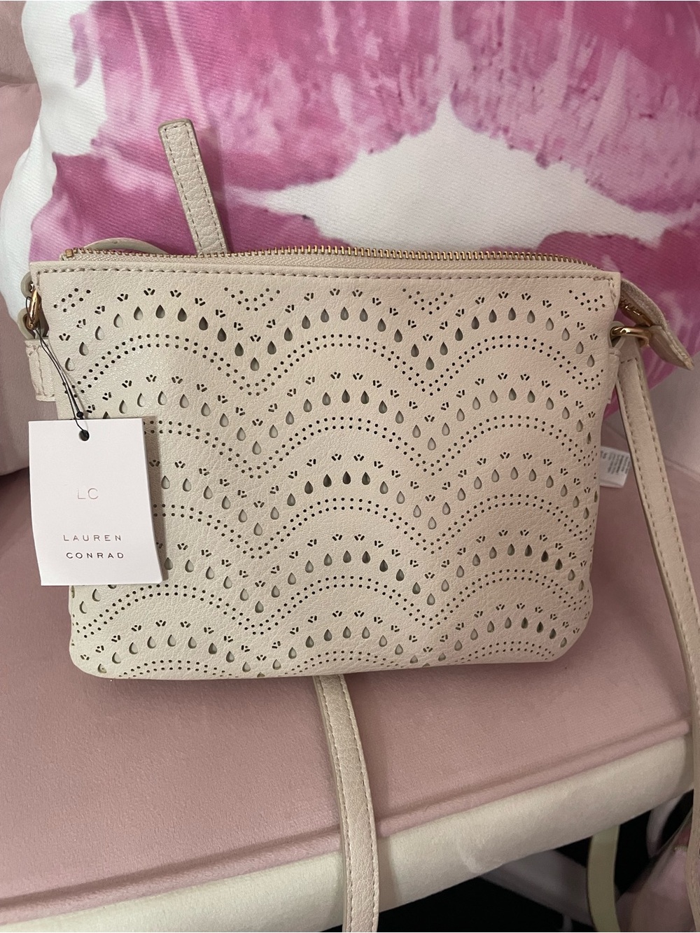 LC Lauren Conrad Pale Cream Laser-Cut Crossbody Bag